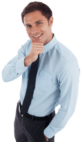 Transparent Businessman Posing with Hand on Chin