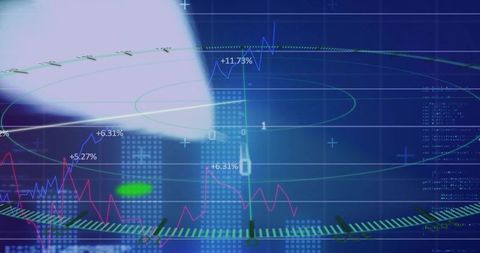 Circular HUD Trading Dashboard Showing Neon Analytics, Radar Interface and Market Charts