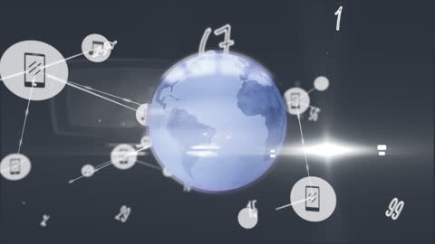 Abstract Digital Globe with Network Icons and Holographic Elements