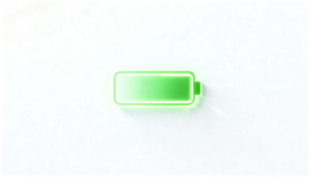 Neon green battery icon glowing with soft shadow on minimal off-white background