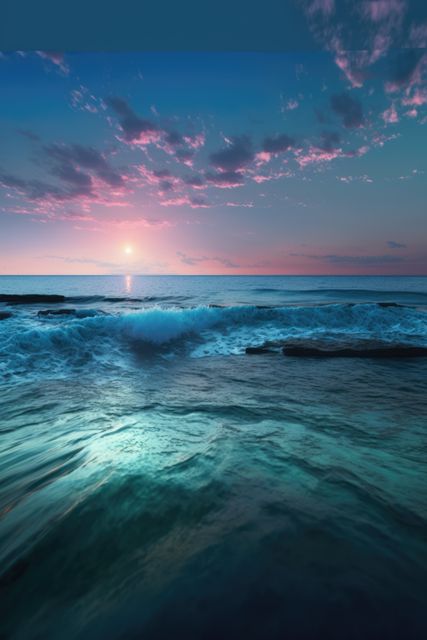 Vibrant Ocean Waves at Sunset with Pink and Blue Sky - Download Free Stock Images Pikwizard.com