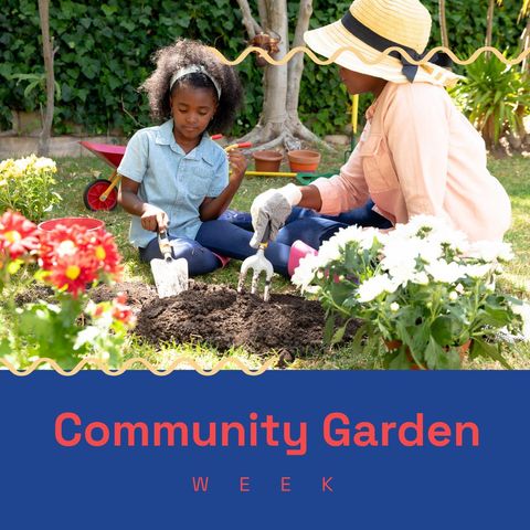 Mother and Daughter Engaged in Community Garden Planting
