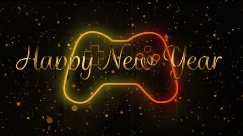 Happy New Year Celebration with Neon Gamepad Theme