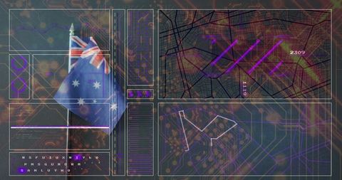 Holographic Australian Flag With Futuristic Digital Interfaces