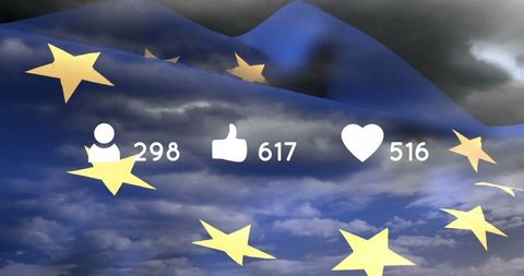 Social media engagement over european union flag concept