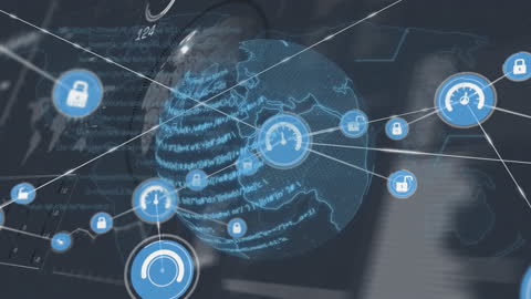 Digital Globe with Security Icons in Network Overlay