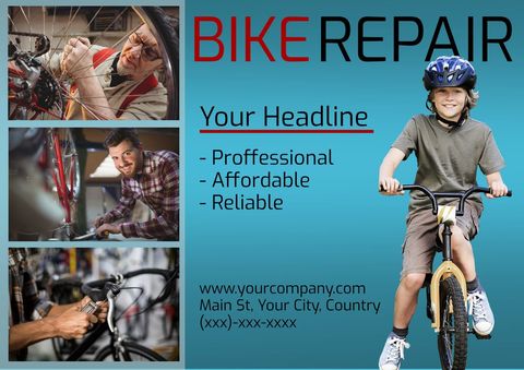 Bike Repair Services Banner with Happy Cyclist and Trustworthy Mechanics - Download Free Stock Templates Pikwizard.com