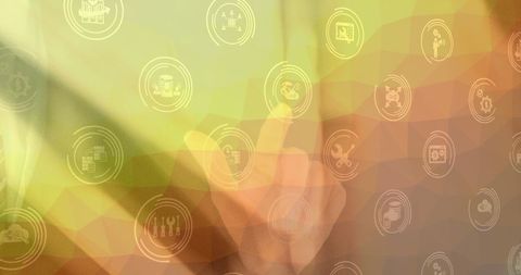 Hand Interacting with Futuristic Interface Holographic Icons