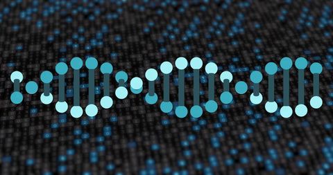 Digital dna strand emerging from twinkling data background