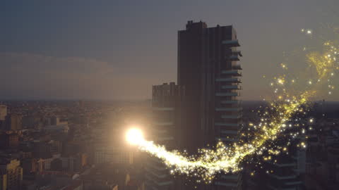 Virtual Light Trail in Cityscapes at Sunset