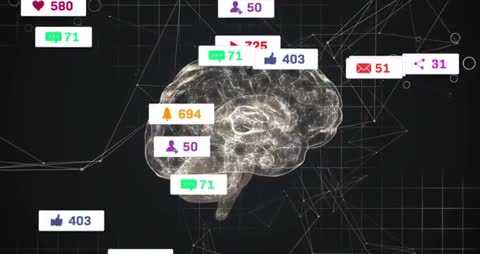 Floating Social Media Icons Reflect Digital Engagement with Brain Network