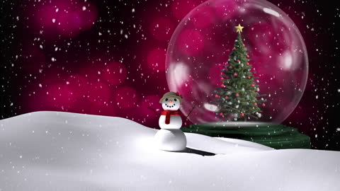 Animated Snow Scene with Snowman and Christmas Snow Globe