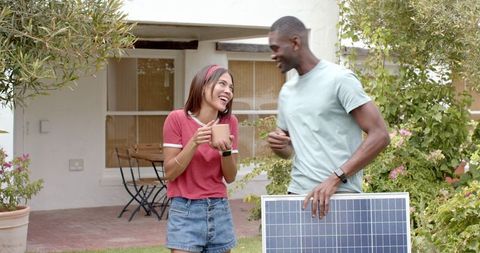 Diverse Couple Embracing Eco-Friendly Living Outdoors