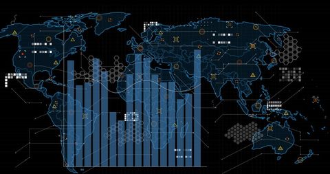 global data visualization with graphs and icons on black background - Download Free Stock Images Pikwizard.com