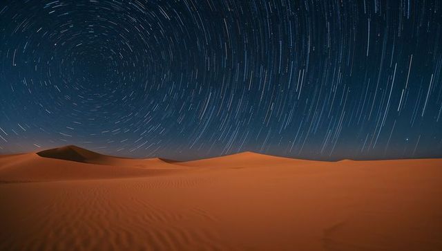 Mesmerizing Desert Night with Concentric Star Trails