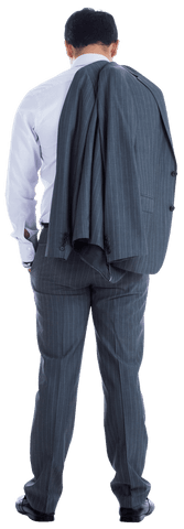 Transparent Businessman in Pinstripe Suit Standing Back