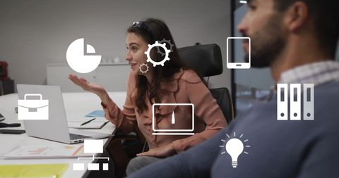 Colleagues Engaged in Business Meeting with Digital Icons Overlay - Download Free Stock Images Pikwizard.com