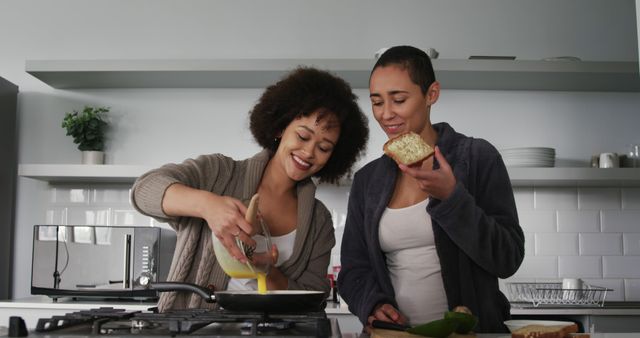 Happy Women Cooking Breakfast Together in Modern Kitchen - Download Free Stock Images Pikwizard.com