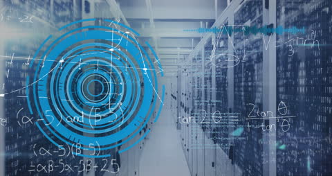 Data Processing Animation over Modern Server Room