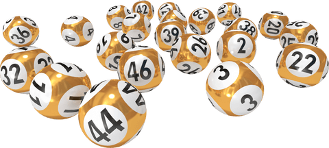 Transparent floating golden lottery balls with numbers