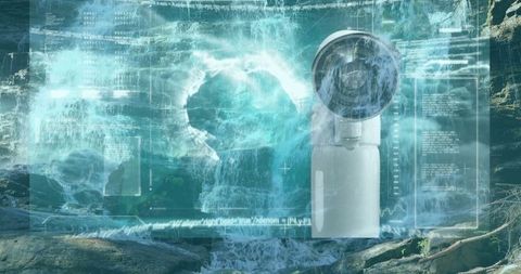 Advanced sensor scanning dynamic waterfall in gorge