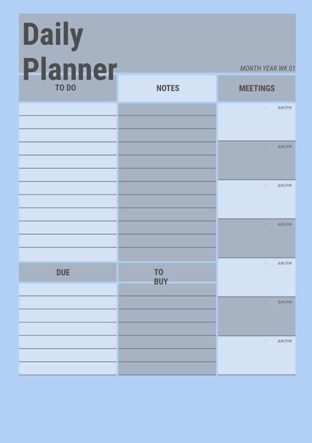 Efficient Daily Planner Template for Tasks, Notes, and Meetings - Download Free Stock Templates Pikwizard.com