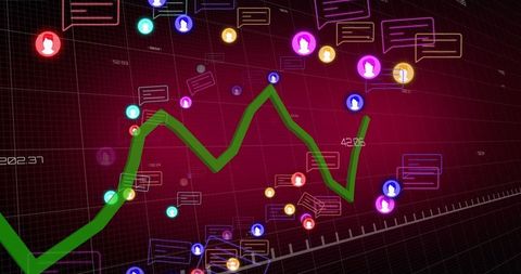 Digital analytics dashboard with interactive speech and avatar icons