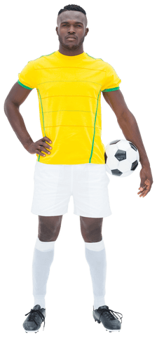 Confident African American Footballer Holding Ball on Transparent Background