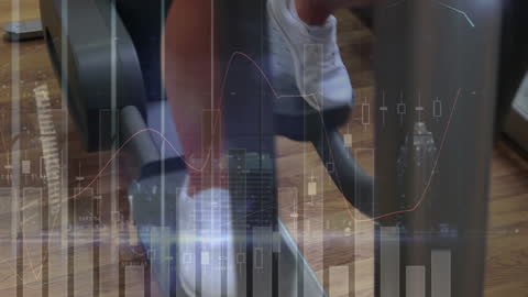 Data Overlay on Woman Exercising with Stationary Bike Indoors