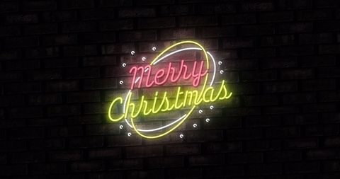 Neon Merry Christmas Sign Glowing on Brick Wall - Download Free Stock Images Pikwizard.com