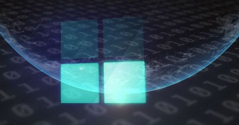 Digital interface with binary code and loading icon overlay