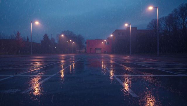 Moody Twilight Parking Lot in the Rain