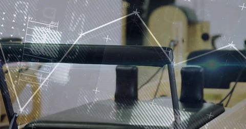 Office dual cameras with currency chart overlay