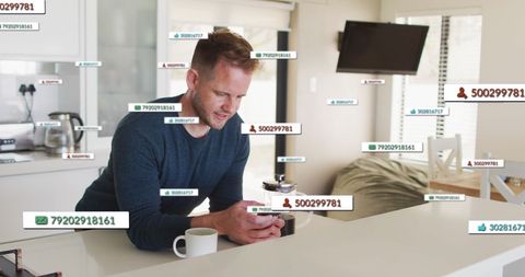 Man engaging with social media on smartphone at home