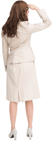 Rear View Businesswoman in Suit Looking Forward Transparent Background