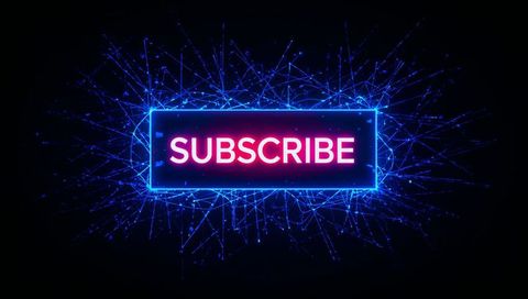 Neon subscribe button with cyberpunk blue network glow and futuristic cta