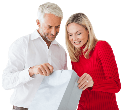 Happy Couple Holding Shopping Bag on Transparent Background