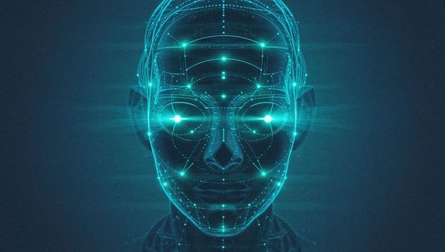 Futuristic Wireframe Face with Cyber Nodes and Lines