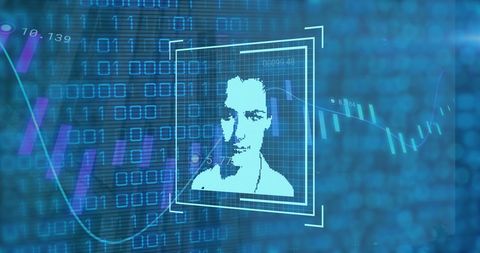 Futuristic Digital Face Recognition Interface with Data Overlay - Download Free Stock Images Pikwizard.com