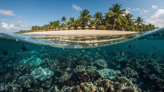 Tropical Paradise Beach with Coral Reef Underwater View