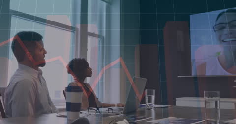 Business Team Engages in Virtual Meeting Analyzing Financial Graphs