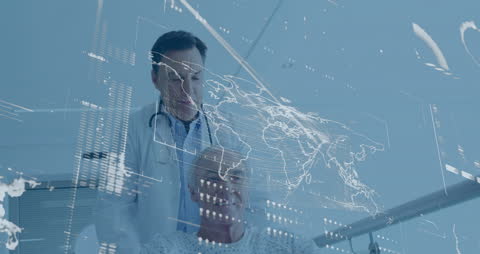 Doctor Analyzing Patient Health Data with Digital Interface