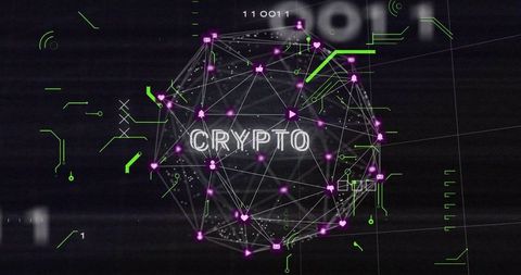 Futuristic crypto network sphere with purple nodes