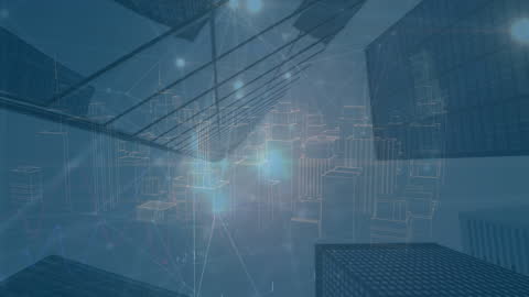 Futuristic Network Connections Over Virtual Cityscape