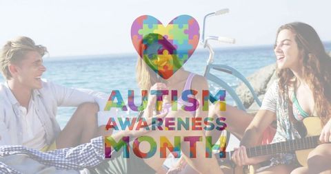 Friends Celebrating Autism Awareness Month at Beach Picnic