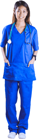 transparent smiling asian nurse in blue scrubs with stethoscope - Download Free Stock Videos Pikwizard.com