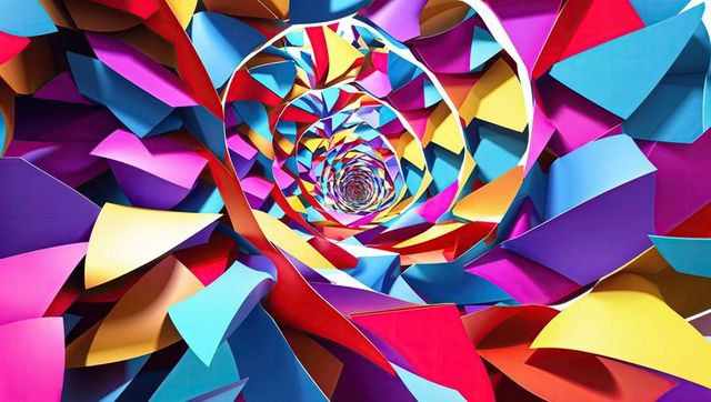 Swirling Tunnel of Colorful Ribbons Creating Abstract Space