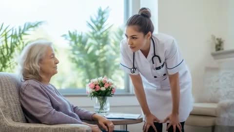 Nurse Engaging with Elderly Patient in Healthcare Setting
