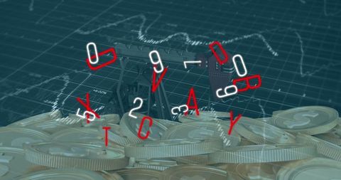 Digital finance economy with oil pump jack and floating data