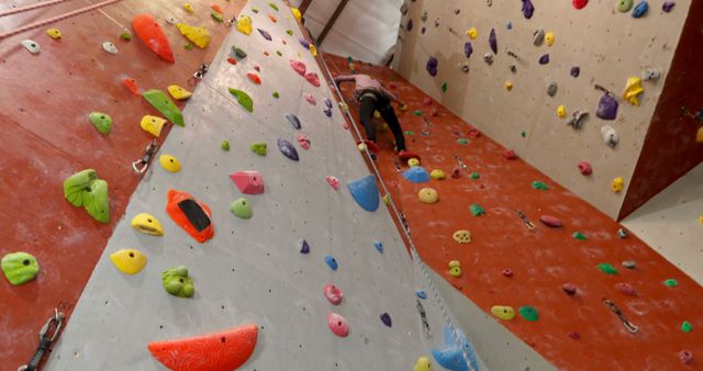 Person Rock Climbing Indoors on Artificial Climbing Wall - Download Free Stock Images Pikwizard.com